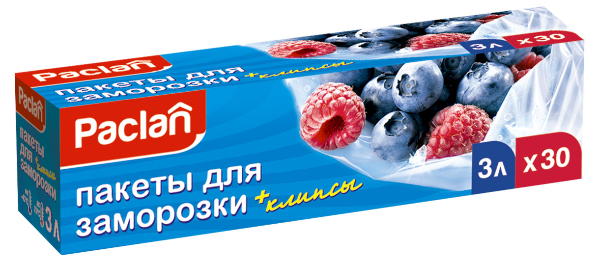 Изображение товара Пакеты для заморозки Paclan 3 л 25×32 см с клипсами