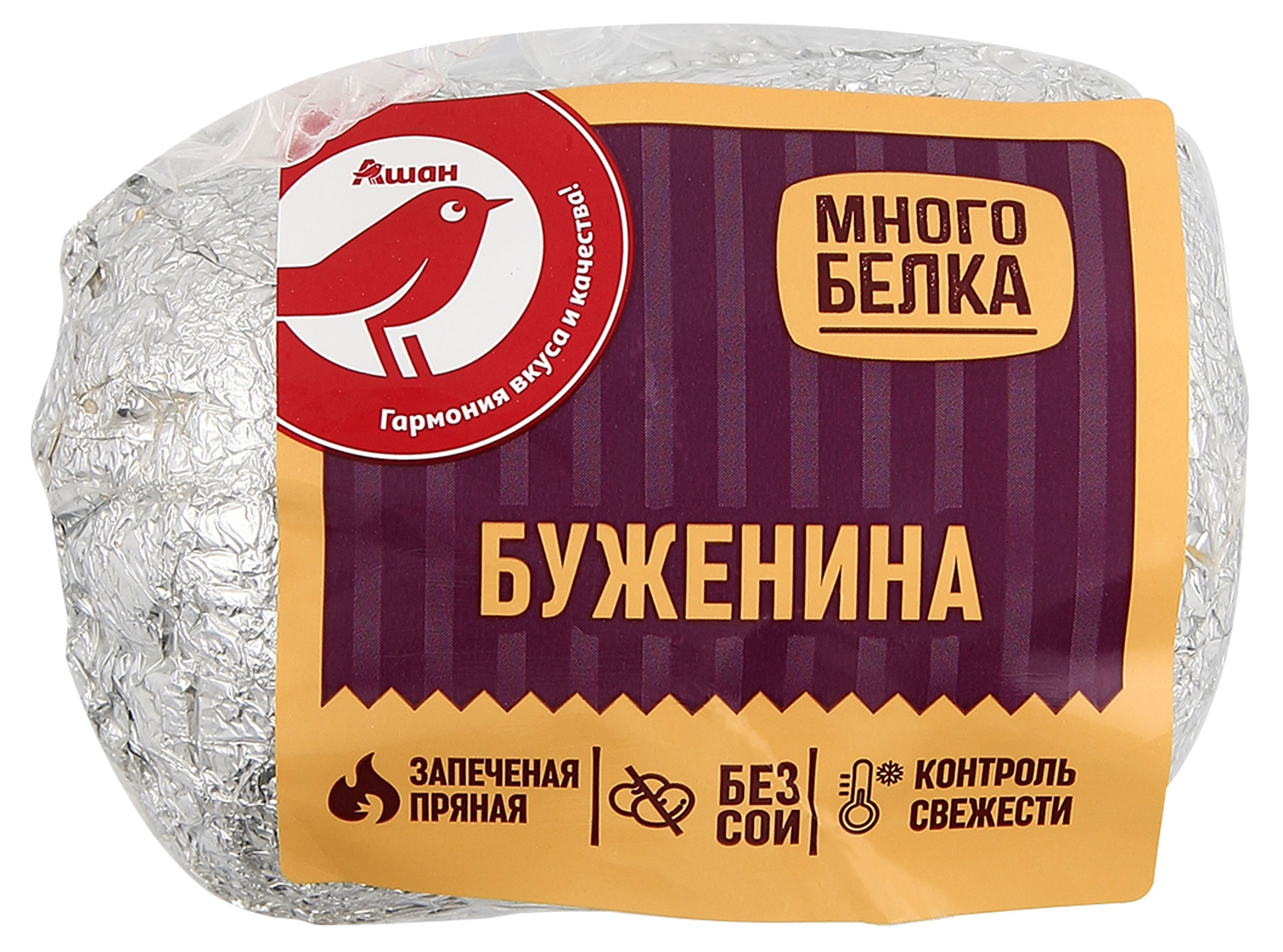 

Буженина запеченая из мяса птицы АШАН Красная птица куриная без сои, 300 г