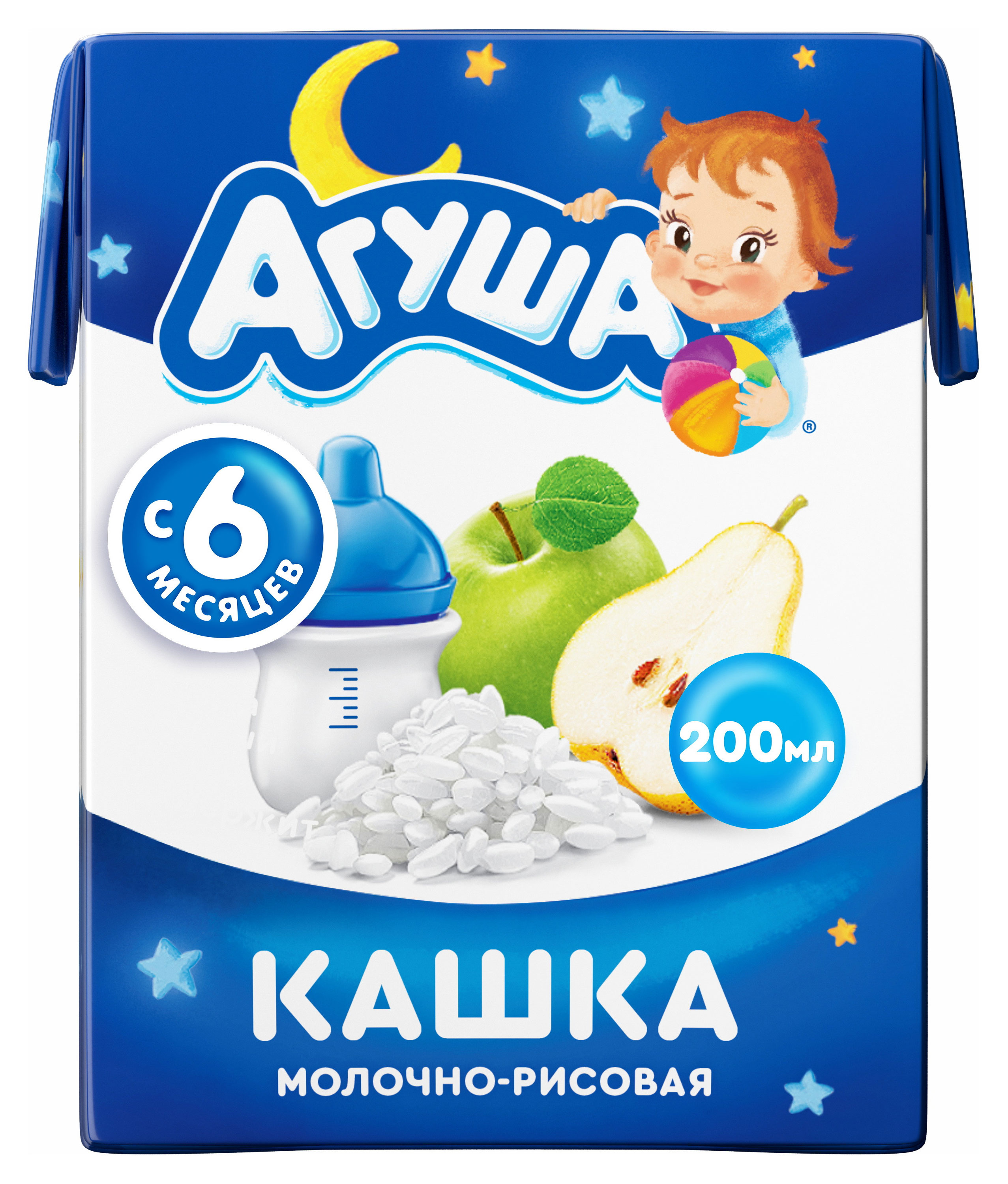 

Каша молочная Агуша рисовая с яблоком и грушей с 6 мес, 200 мл