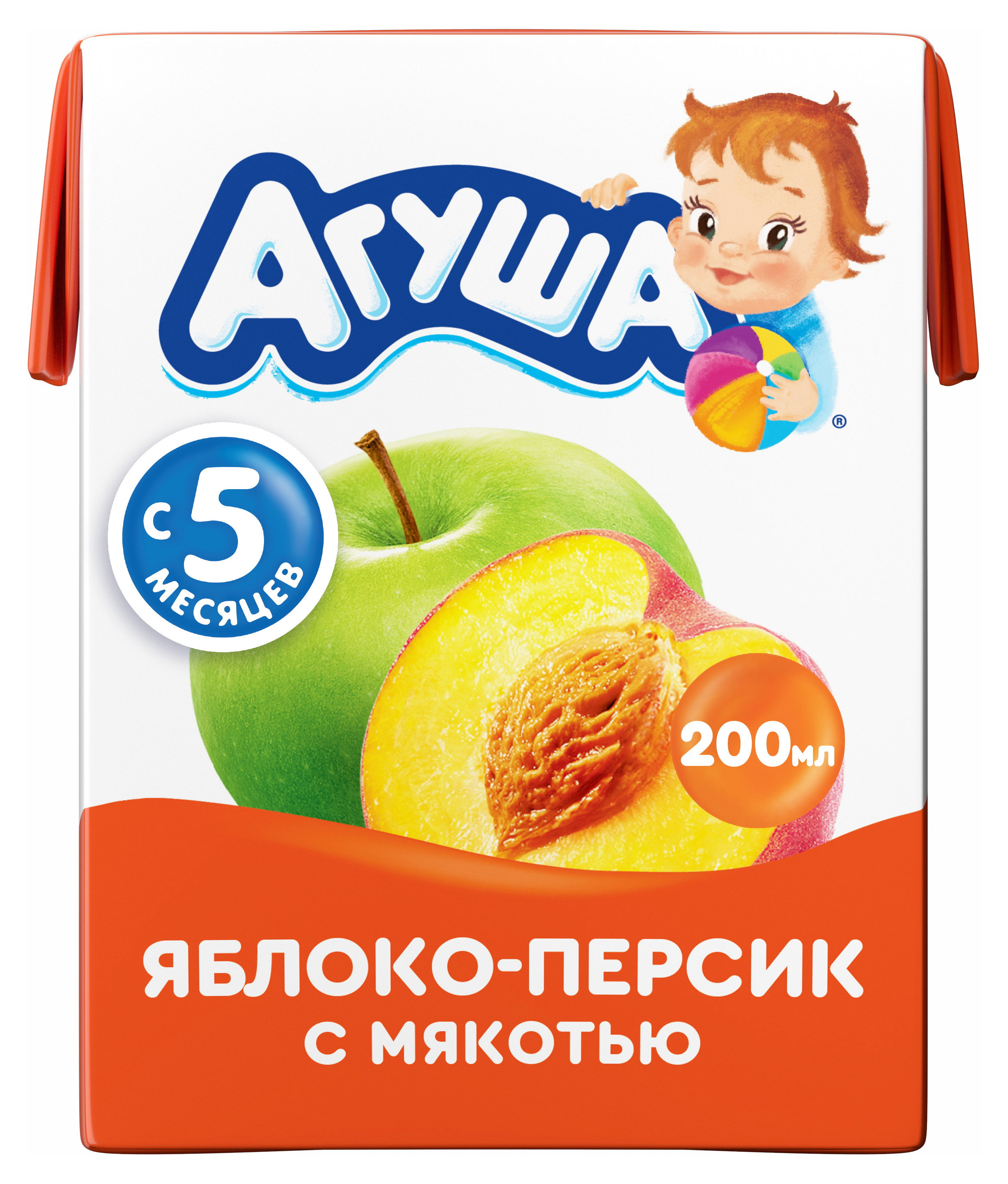 Изображение товара Сок «Агуша» яблоко и персик с мякотью с 5 месяцев, 200 мл