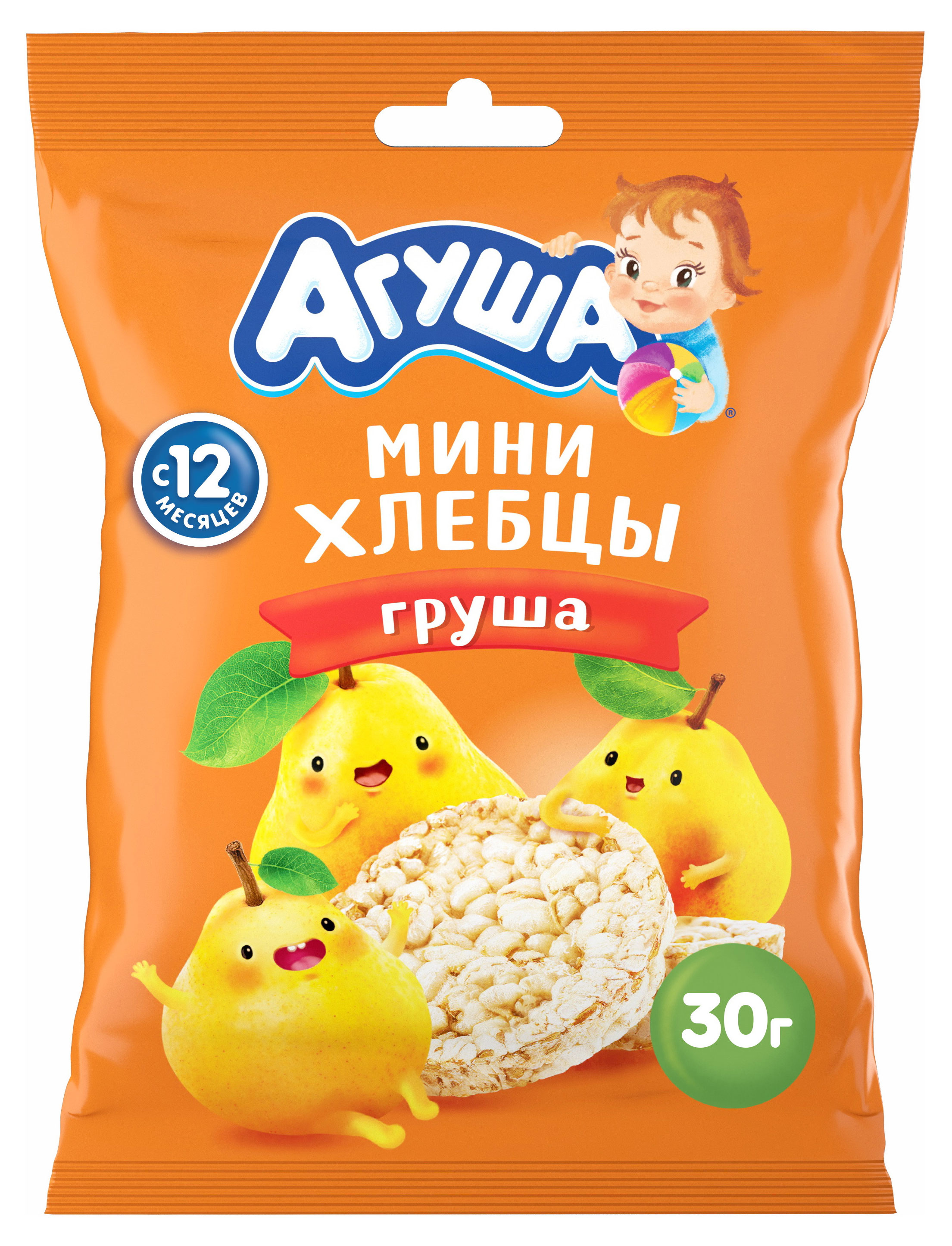 

Хлебцы-мини Агуша Полезный перекус рисовые с грушевым соком с 12 мес., 30 г