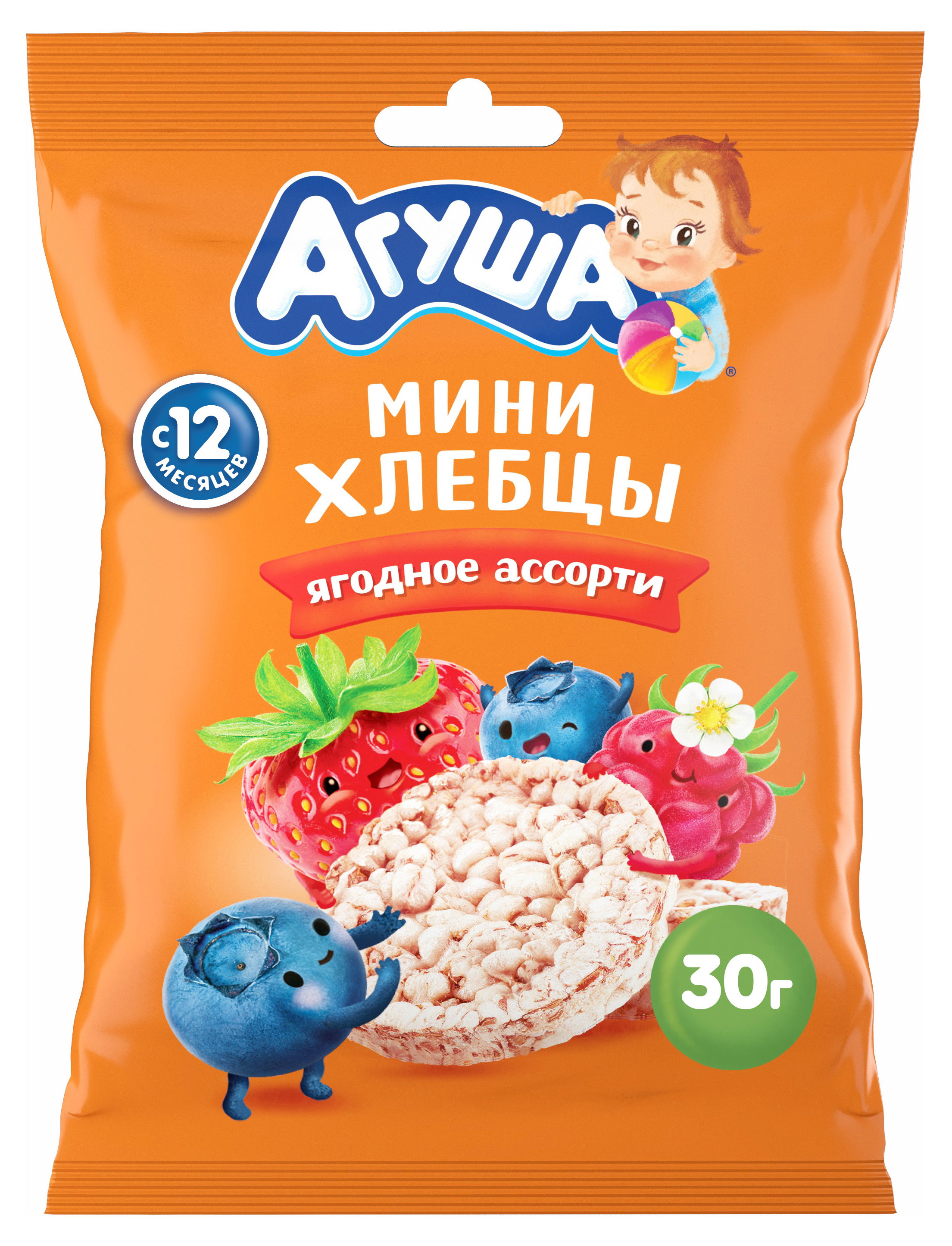 

Хлебцы-мини Агуша Полезный перекус рисовые с ягодным соком с 12 мес., 30 г
