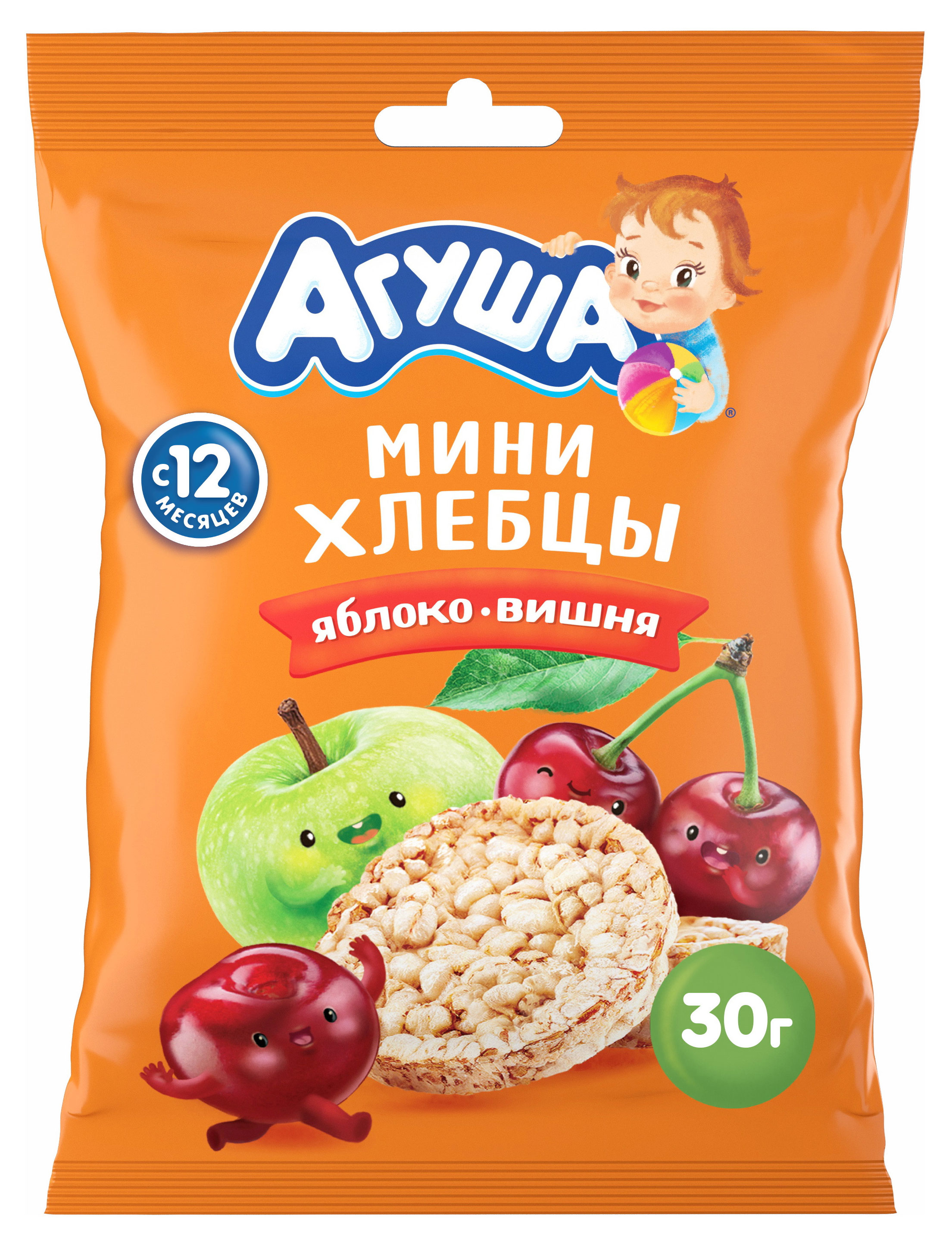 

Хлебцы Агуша Полезный перекус мультизлаковые яблоко вишня с 12 мес., 30 г