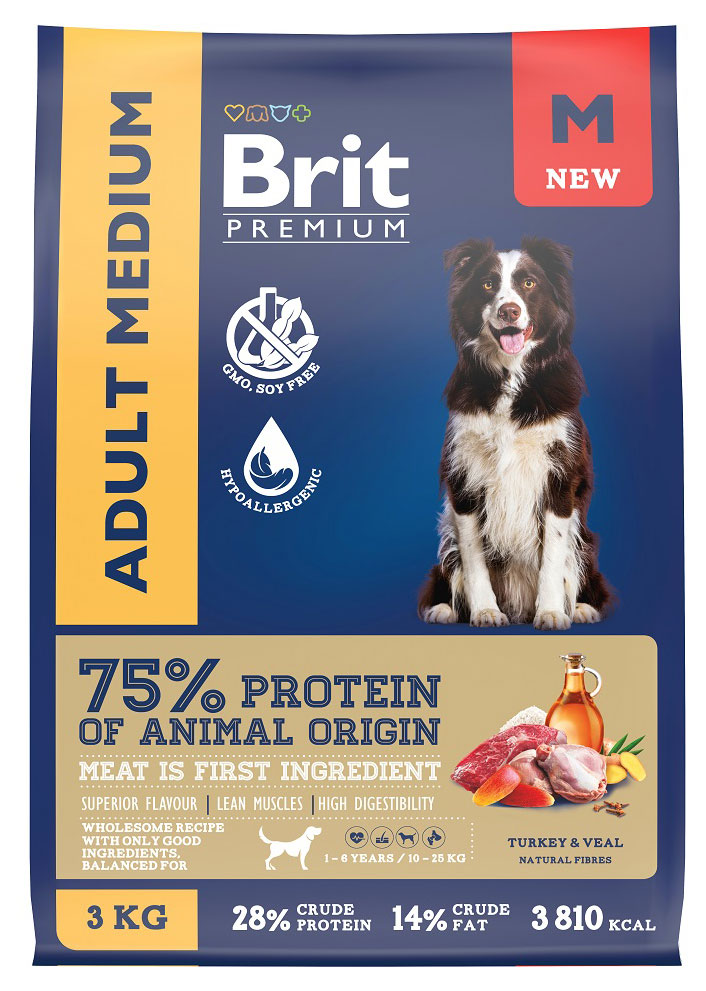 Изображение товара Корм для собак Brit средних пород с индейкой и телятиной 3 кг