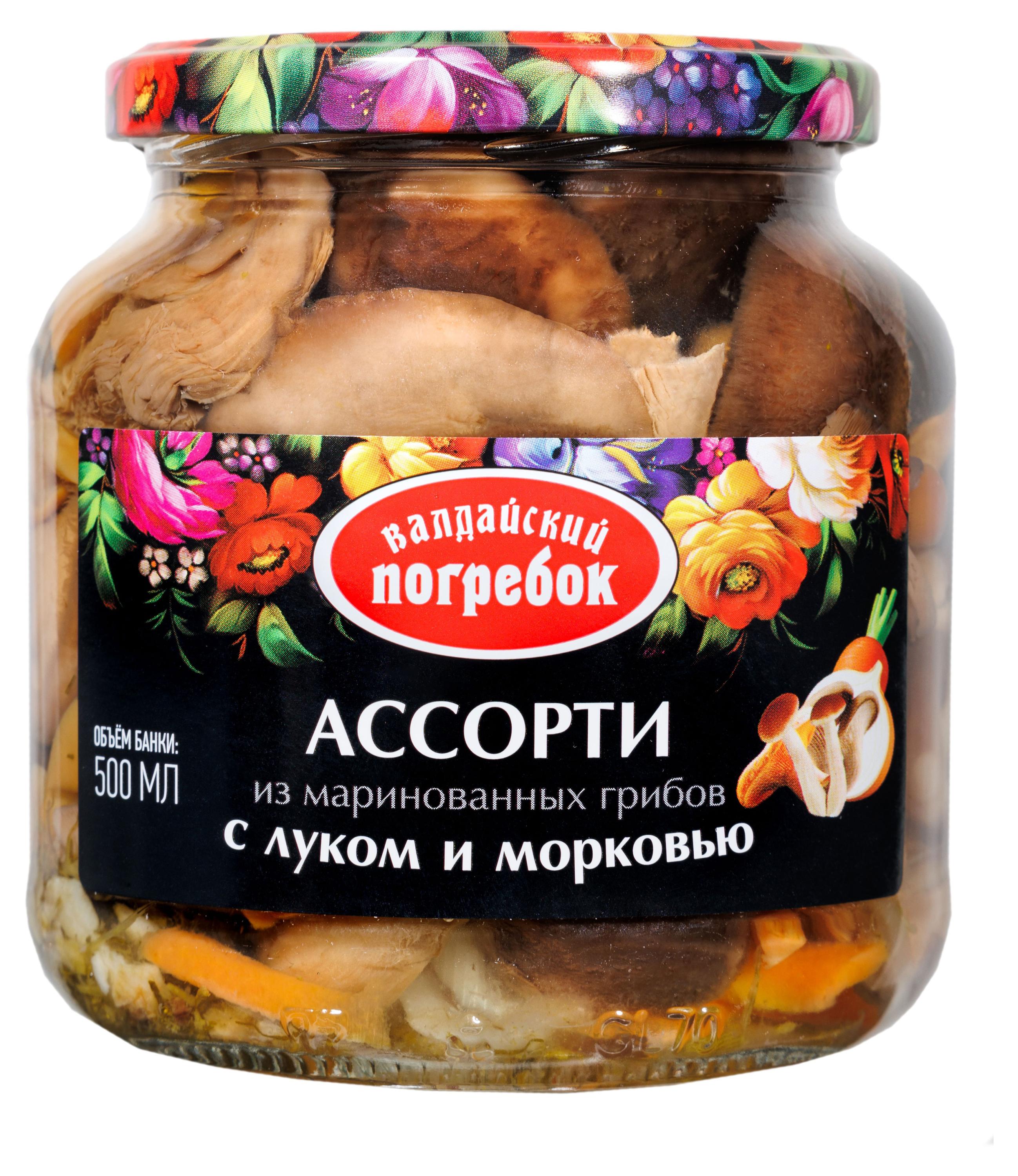 

Ассорти грибное маринованное Валдайский Погребок с луком и морковью, 500 мл