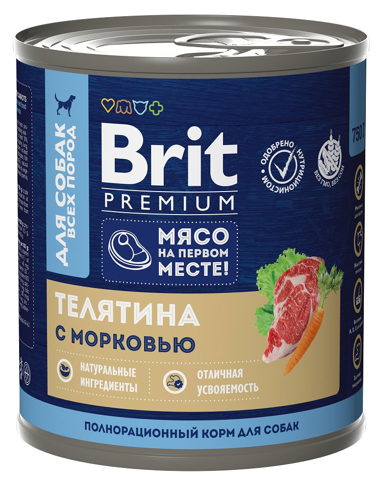

Корм консервированный для собак Brit телятина с морковью, 750 г