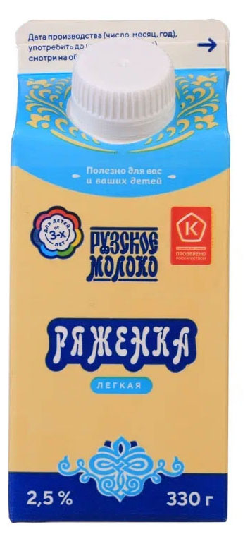 

Ряженка Рузская 2,5% БЗМЖ, 330 г