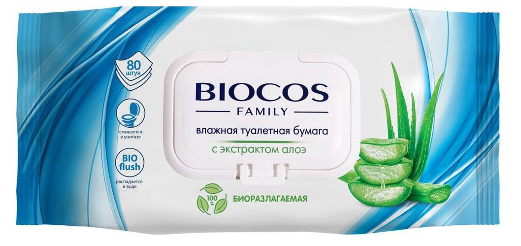 

Влажная туалетная бумага BioCos с экстрактом алоэ, 80 шт