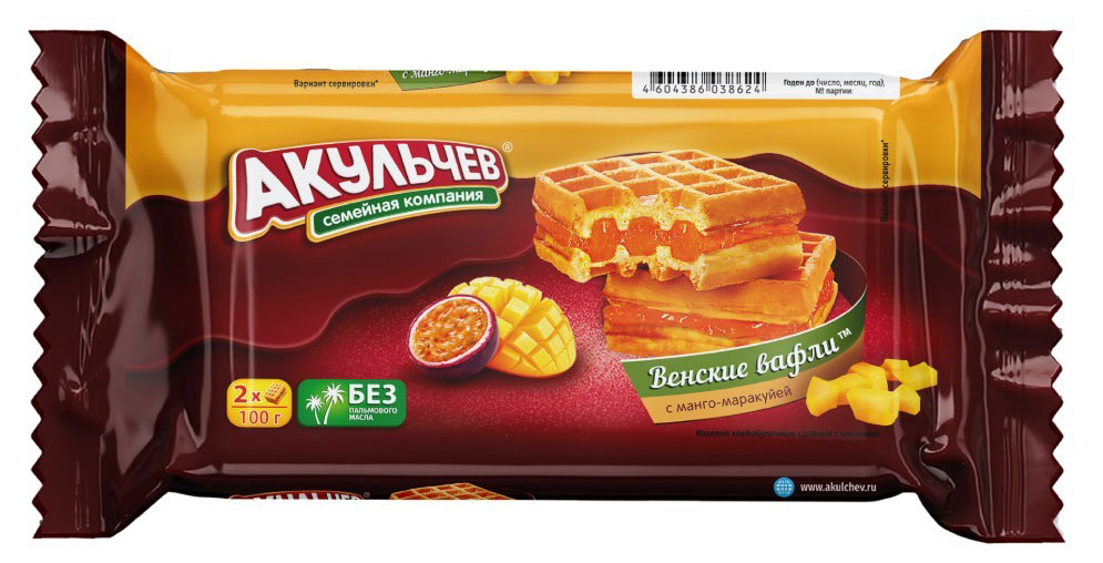 

Вафли мягкие Акульчев Венские с манго маракуйя, 100 г