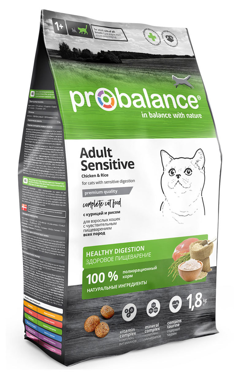 

Сухой корм для кошек Probalance Sensitive для пищеварения курица рис, 1,8 кг
