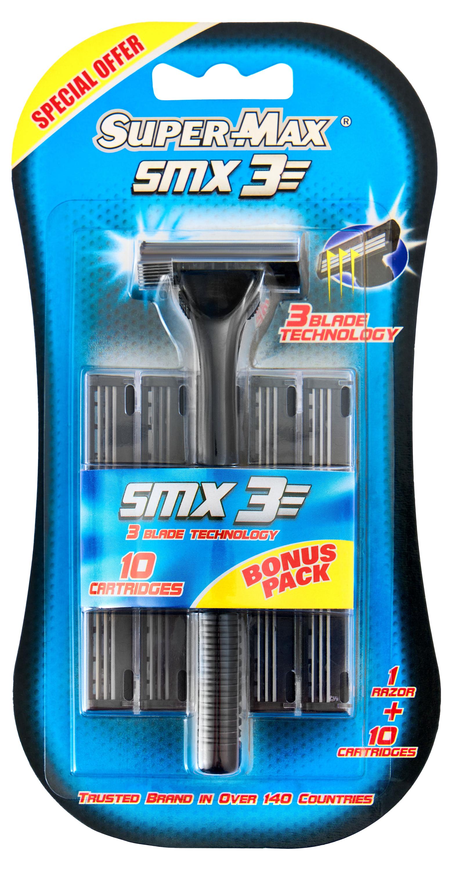 Изображение товара Станок для бритья Super-Max SMX3 многоразовый с 10 сменными картриджами