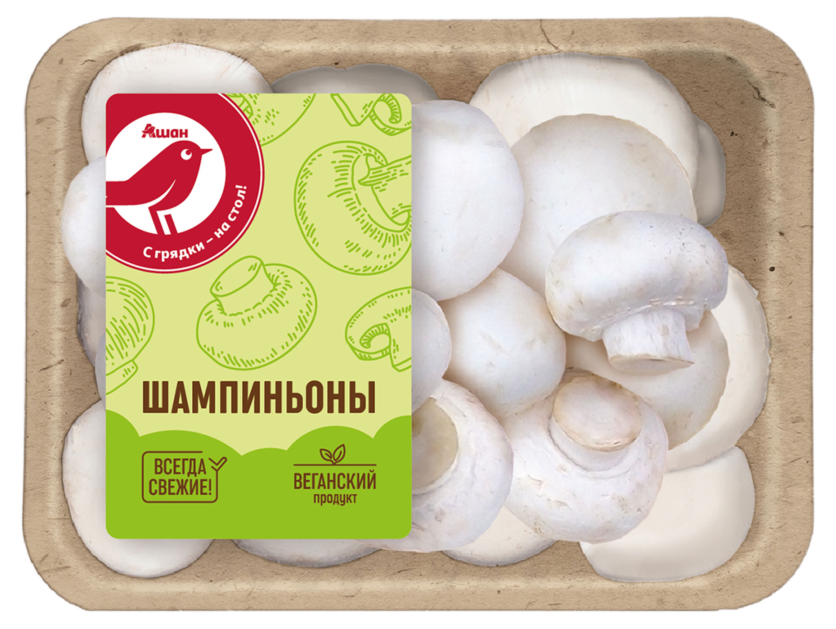 

Грибы АШАН Красная птица шампиньоны, 250 г