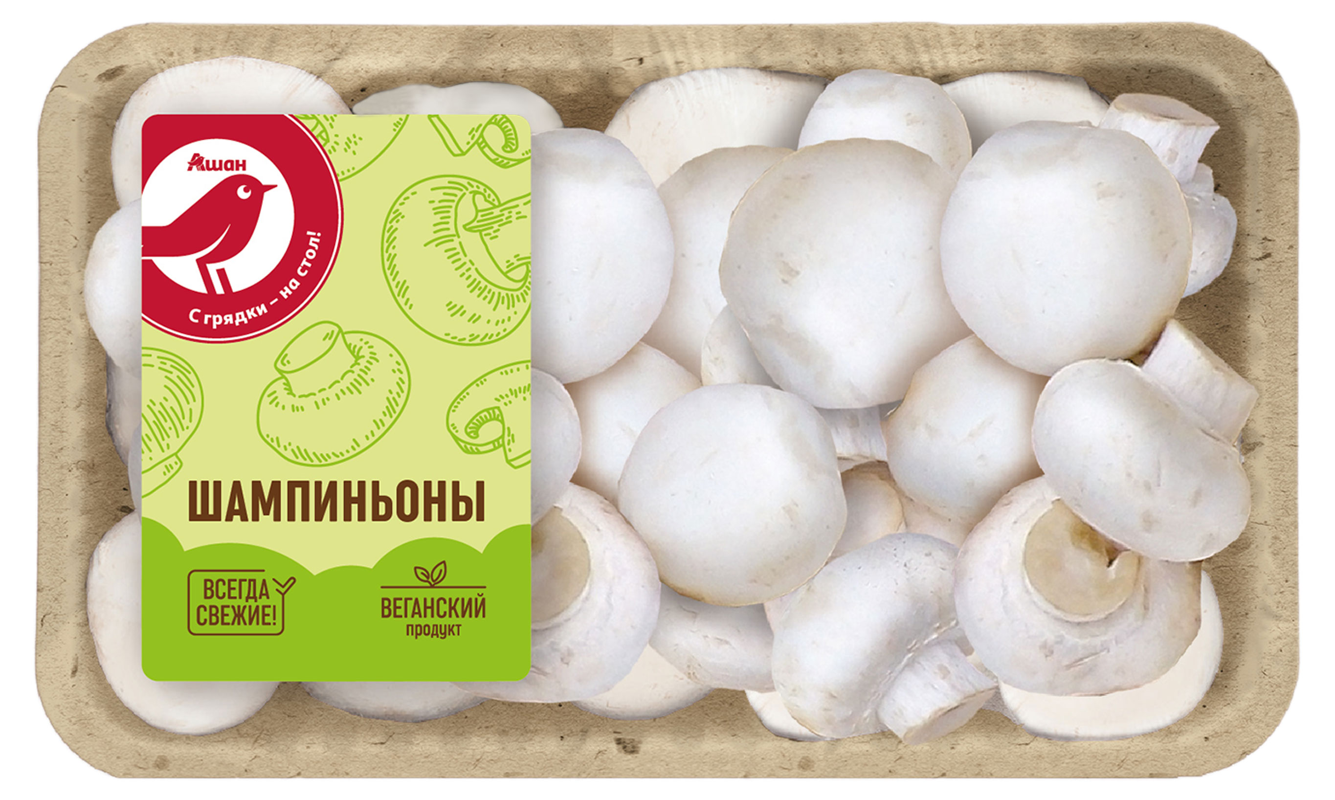 

Грибы АШАН Красная птица шампиньоны, 400 г