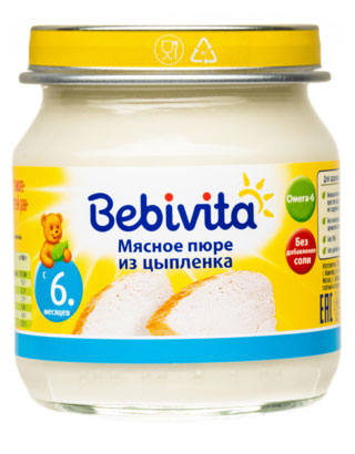 

Пюре Bebivita Мясное пюре из цыпленка с 6 мес., 100 г