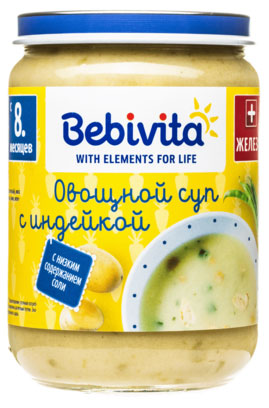 

Суп-пюре Bebivita Овощной суп с индейкой с 8 мес., 190 г