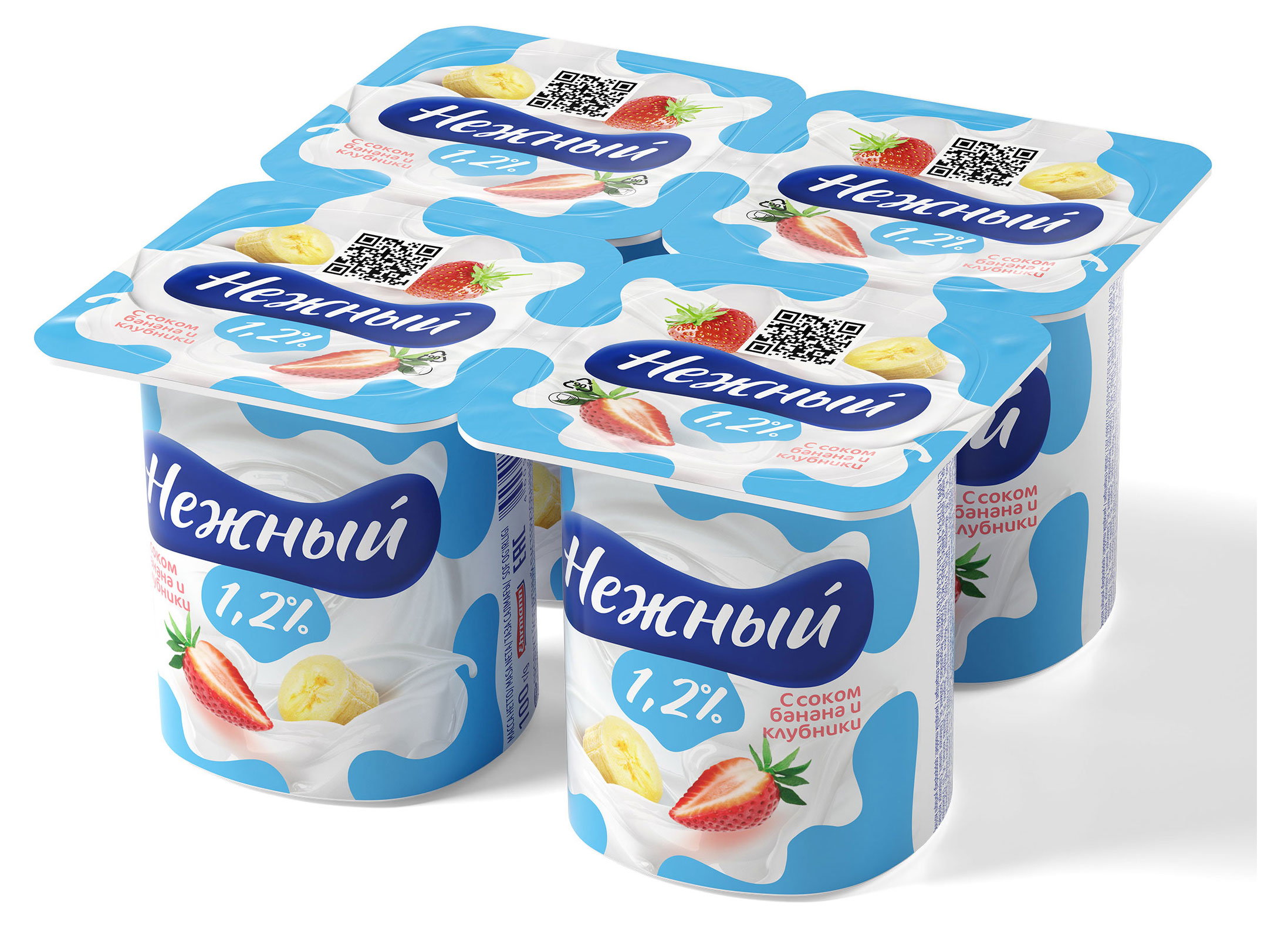 

Йогуртный продукт Нежный с соком клубники и банана 1,2%, 100 г