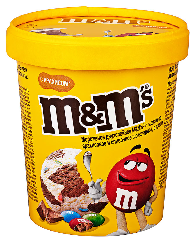 

Мороженое молочное арахисовое и сливочное шоколадное M&M's двухслойное с драже ведро БЗМЖ, 295 г