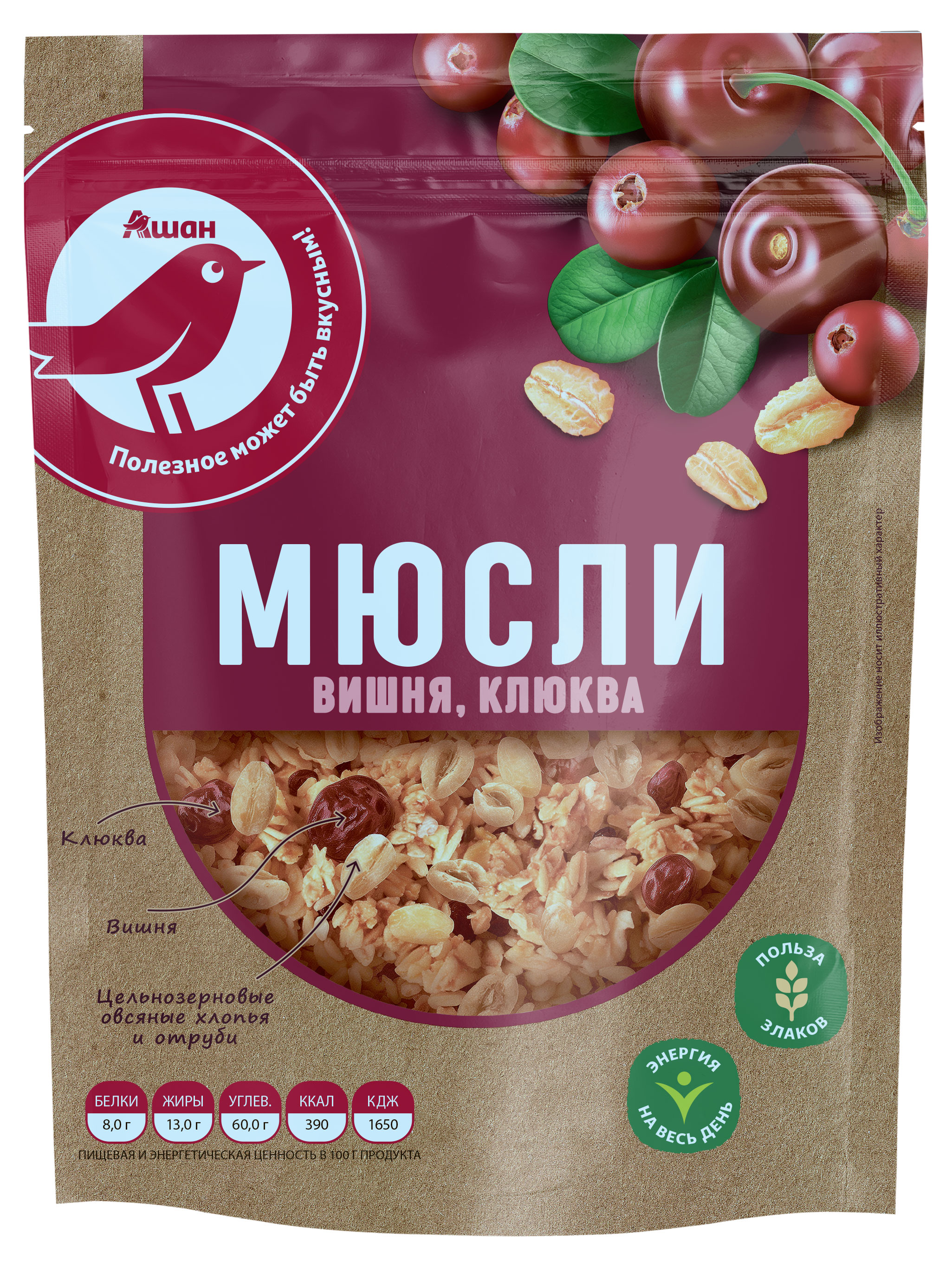 

Мюсли-кранчи АШАН Красная птица с ягодами, 250 г