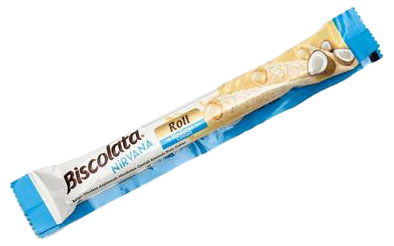 Изображение товара Вафельная трубочка Solen Biscolata Nirvana Roll с белым шоколадом и кокосовой стружкой, 26 г