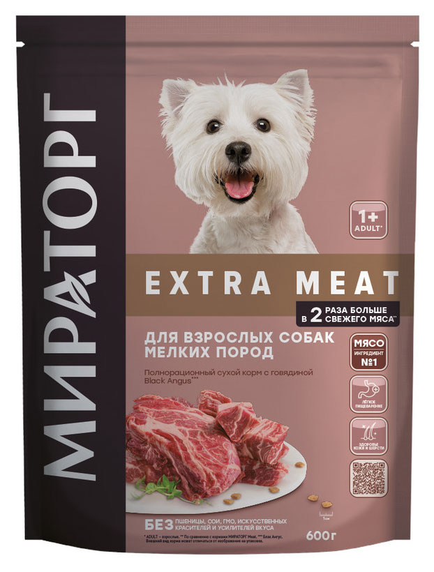 

Сухой корм для собак мелких пород Мираторг с говядиной Black Angus, 600 г