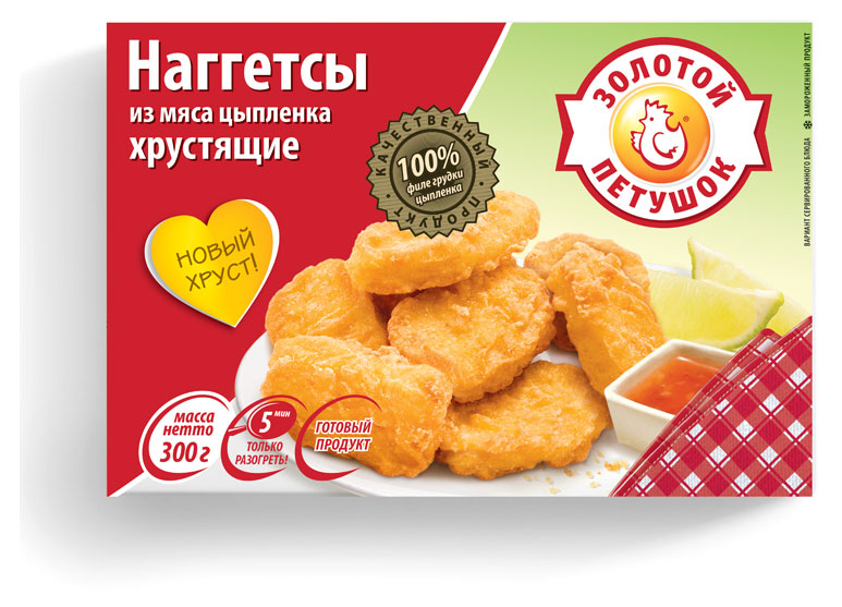 

Наггетсы из мяса цыпленка Золотой Петушок хрустящие, 300 г