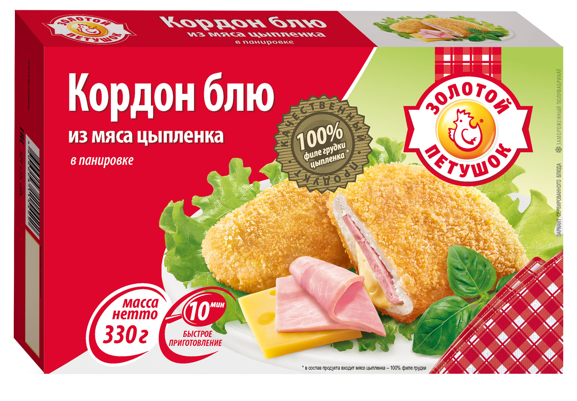 

Кордон Блю из мяса цыпленка Золотой Петушок в панировке, 330 г