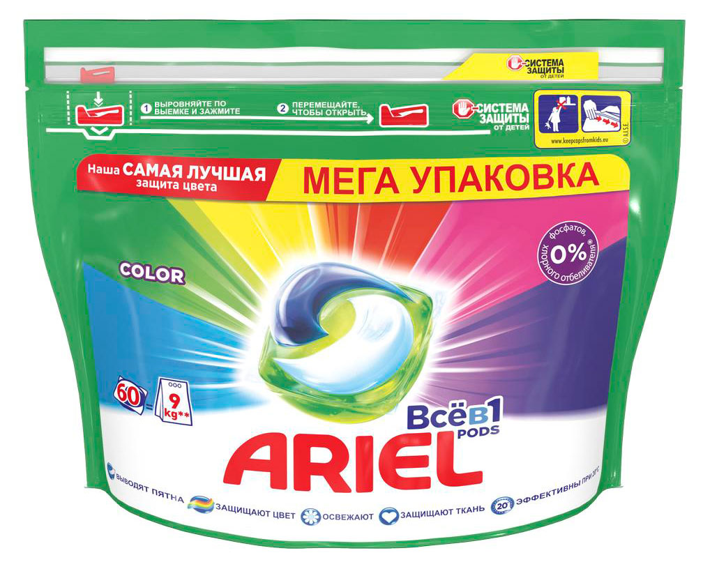 

Капсулы для стирки Ariel PODs Всё-в-1, 60 шт