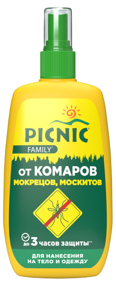 

Спрей от комаров мокрецов москитов Picnic Family с экстрактом ромашки от 3-х лет, 120 мл