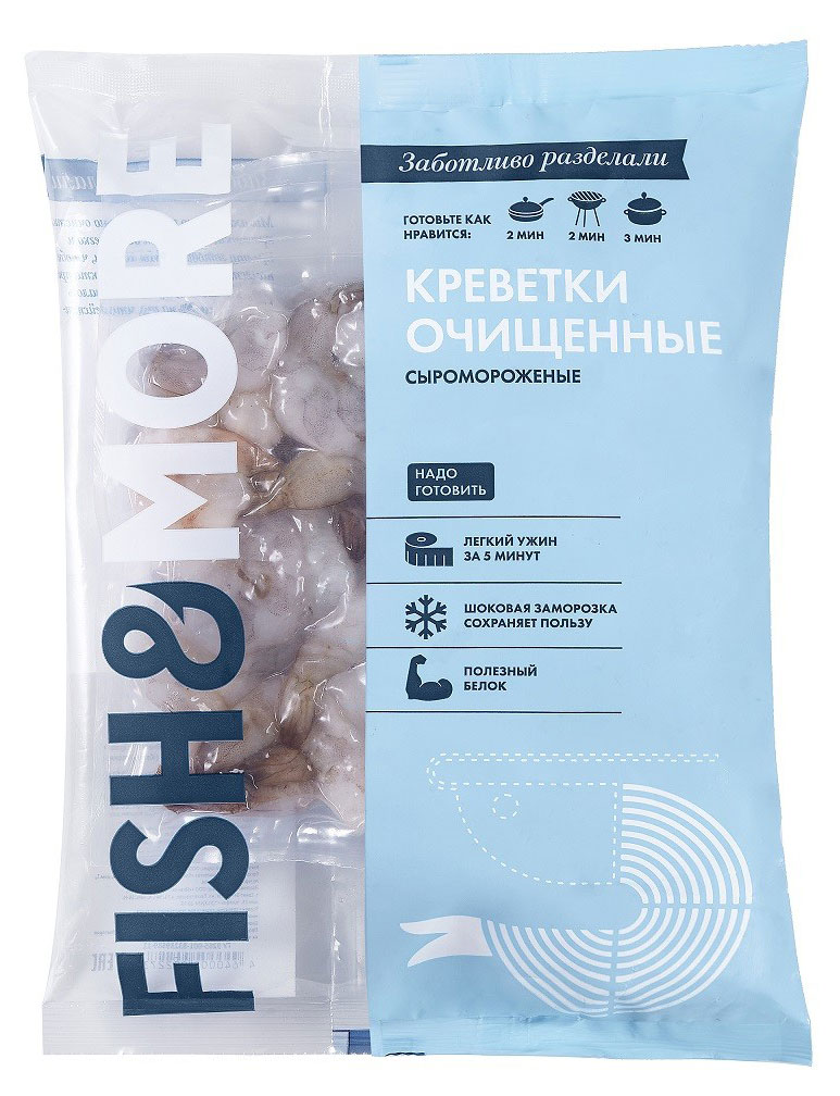 

Креветки королевские Fish&More очищенные с хвостиком замороженные, 500 г