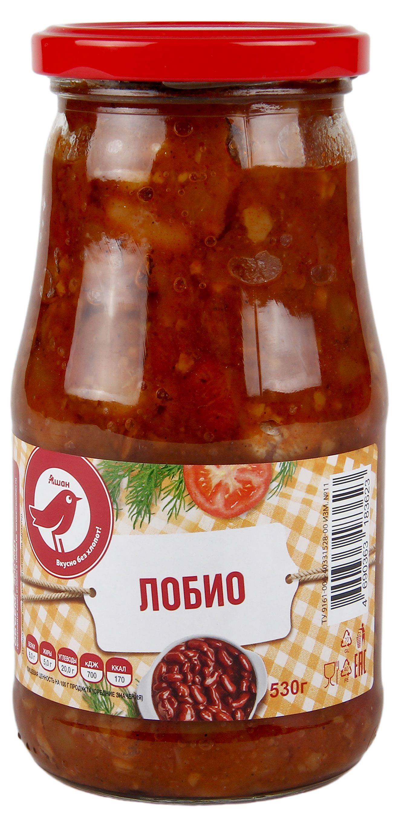 Изображение товара Фасоль АШАН Красная птица Лобио, 530 г