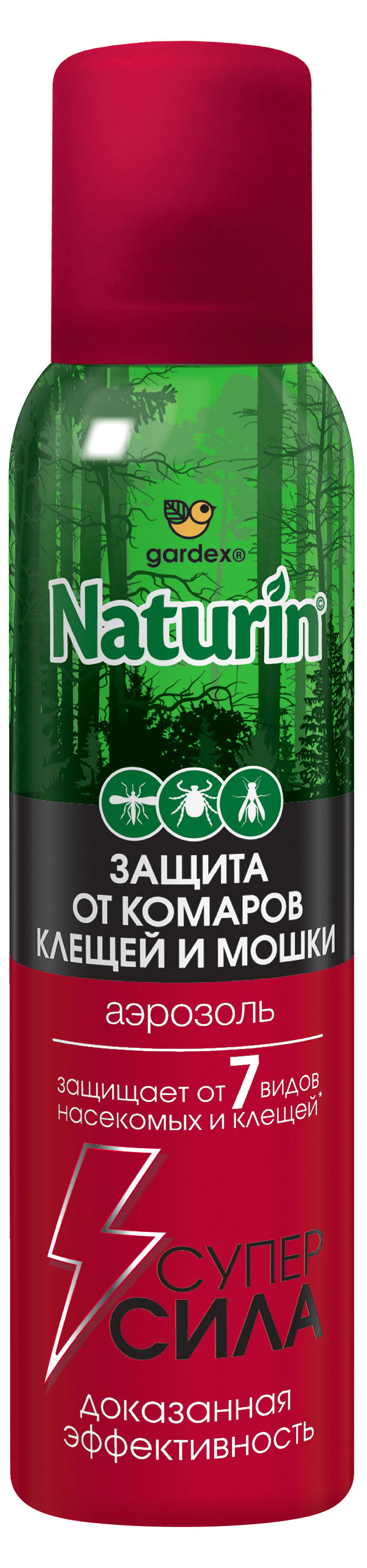 

Аэрозоль от комаров, клещей и мошки Gardex Naturin Суперсила 3 в 1, 150 мл