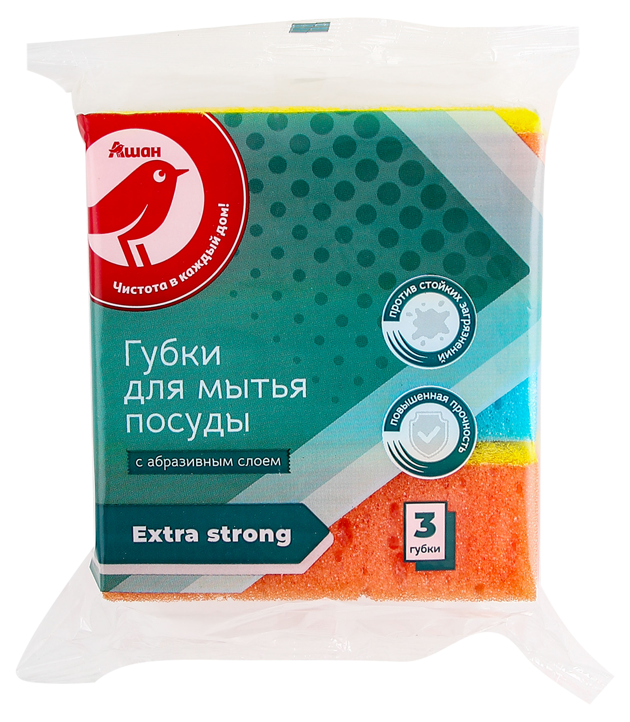 

Губки для посуды АШАН Красная птица Extra Strong, 3 шт