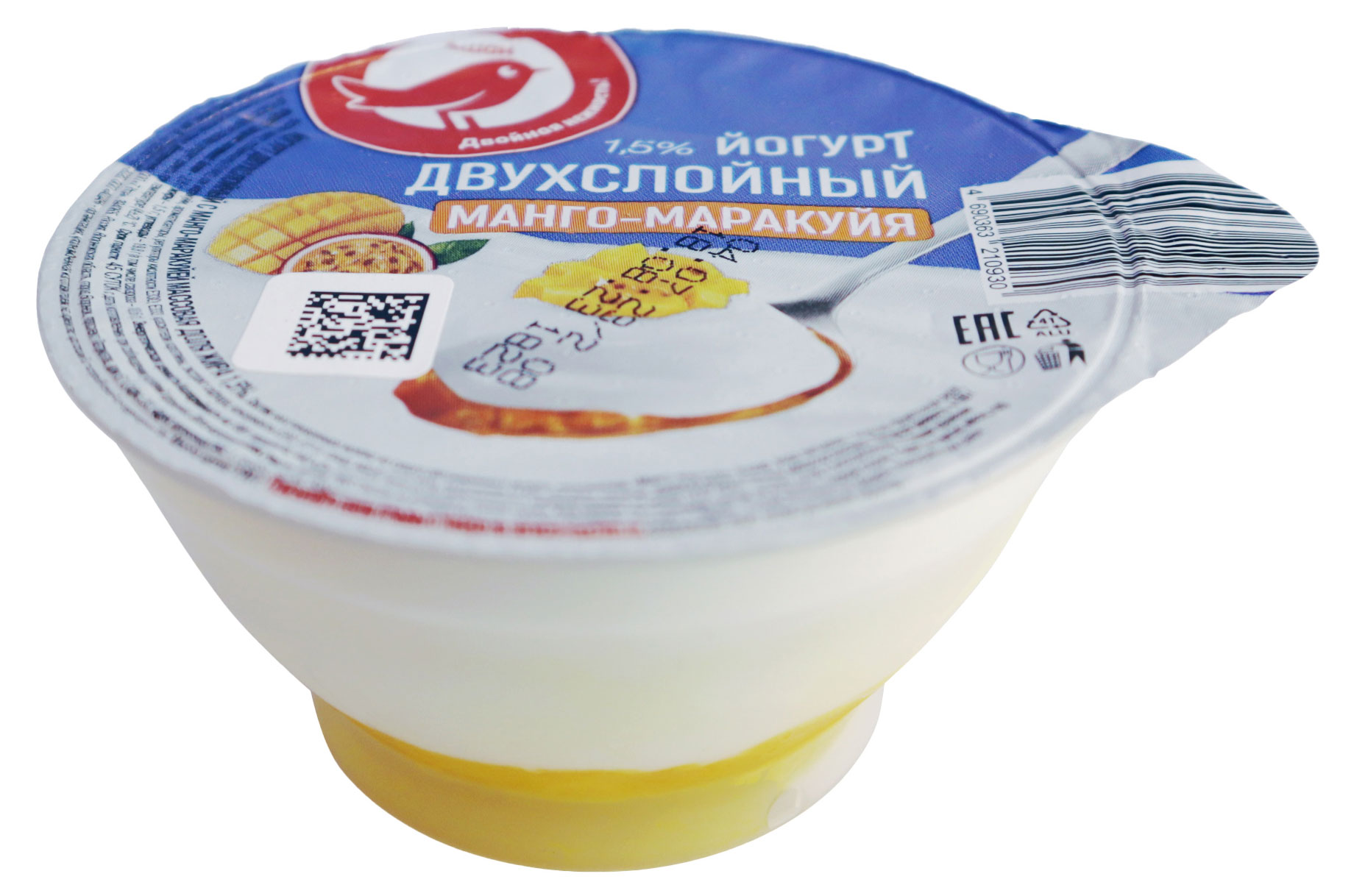 

Йогурт АШАН Красная птица двухслойный с манго и маракуйей 1,5% БЗМЖ, 120 г