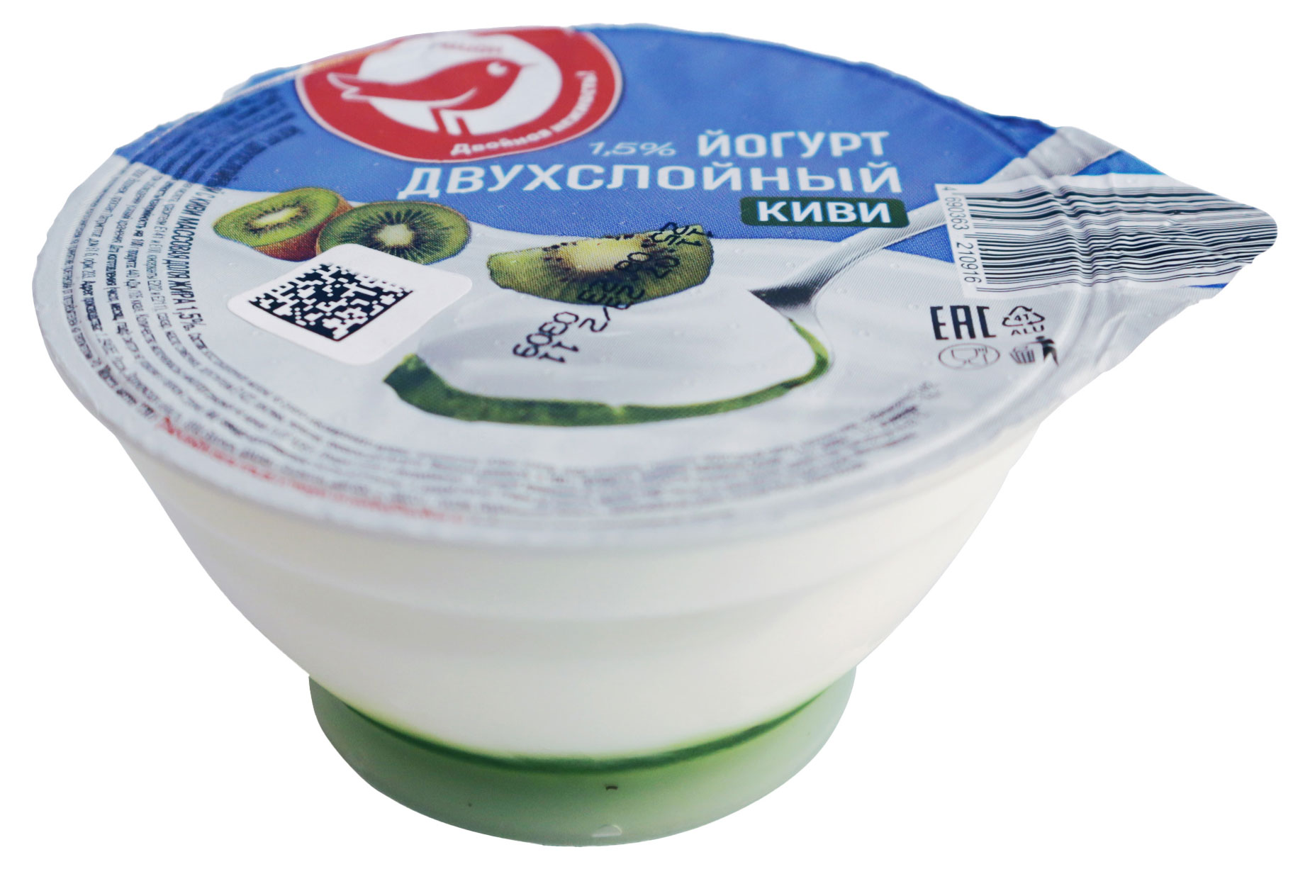 

Йогурт АШАН Красная птица двухслойный с киви 1,5% БЗМЖ, 120 г