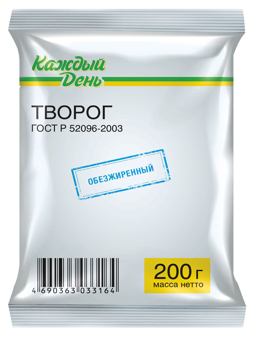 

Творог обезжиренный Каждый день брикет ГОСТ БЗМЖ, 180 г