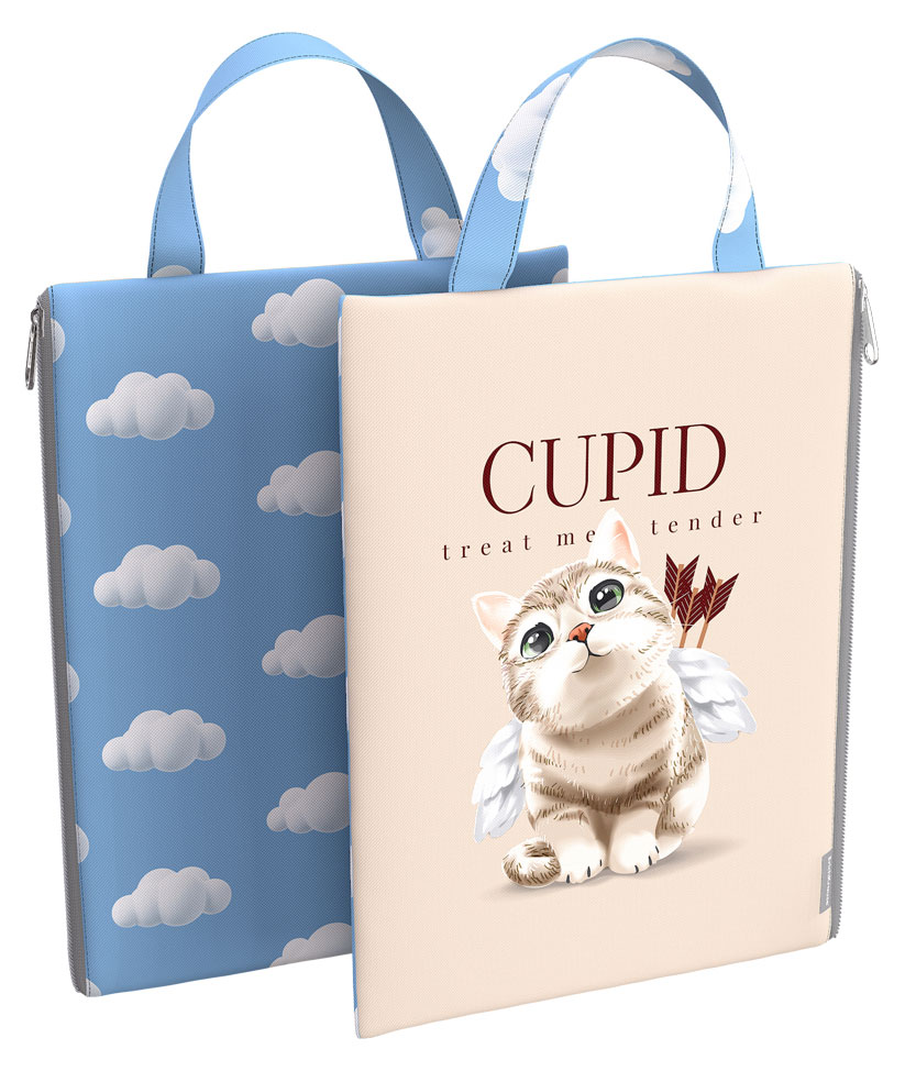 

Папка текстильная на молнии ErichKrause вертикальная с ручкой Cupids, A4