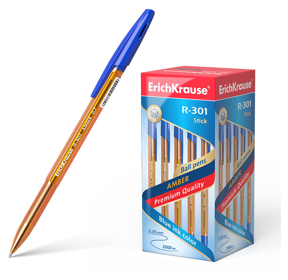 Изображение товара Ручка шариковая ErichKrause R-301 Amber Stick 0,7 мм синяя, 1 шт