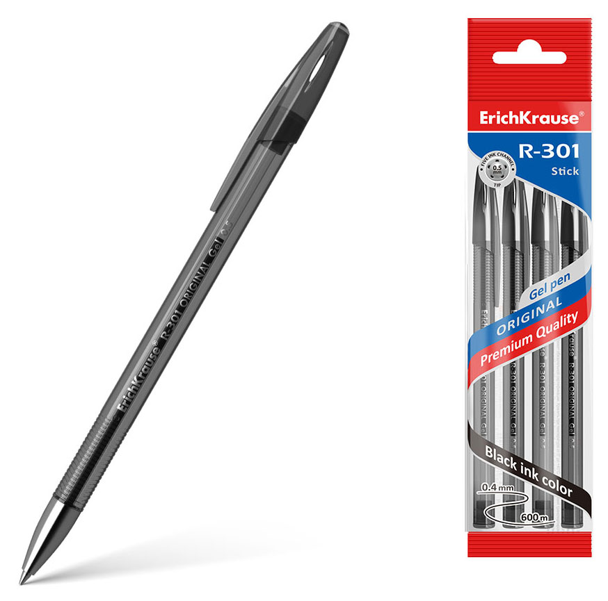 

Набор гелевых ручек ErichKrause R-301 Original Gel Stick 0,5 черные, 4 шт