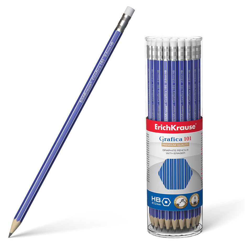 

Карандаш чернографитный ErichKrause Grafica 101 шестигранный с ластиком HB, 1 шт