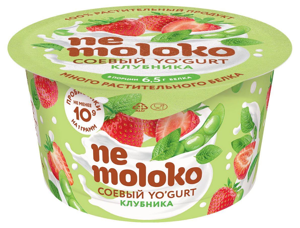 

Соевый йогурт Nemoloko с клубникой для детей старше 3х лет без глютена 5%, 130 г