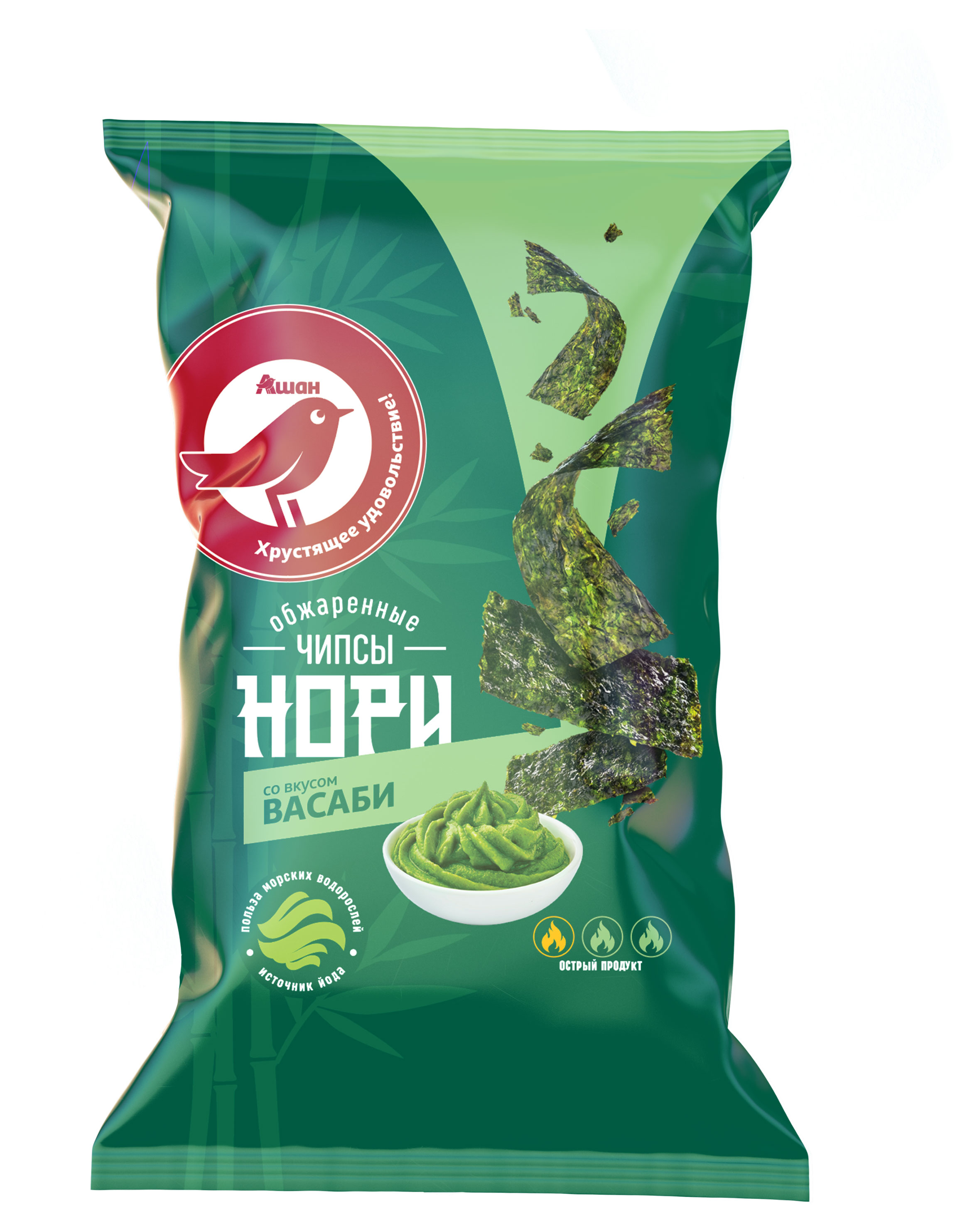 

Морская капуста АШАН Красная птица с васаби, 5 г
