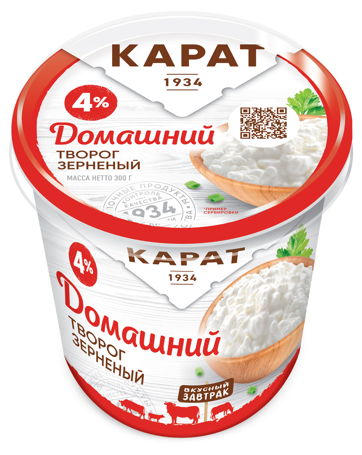 

Творог зерненый КАРАТ Домашний 4% БЗМЖ, 300 г