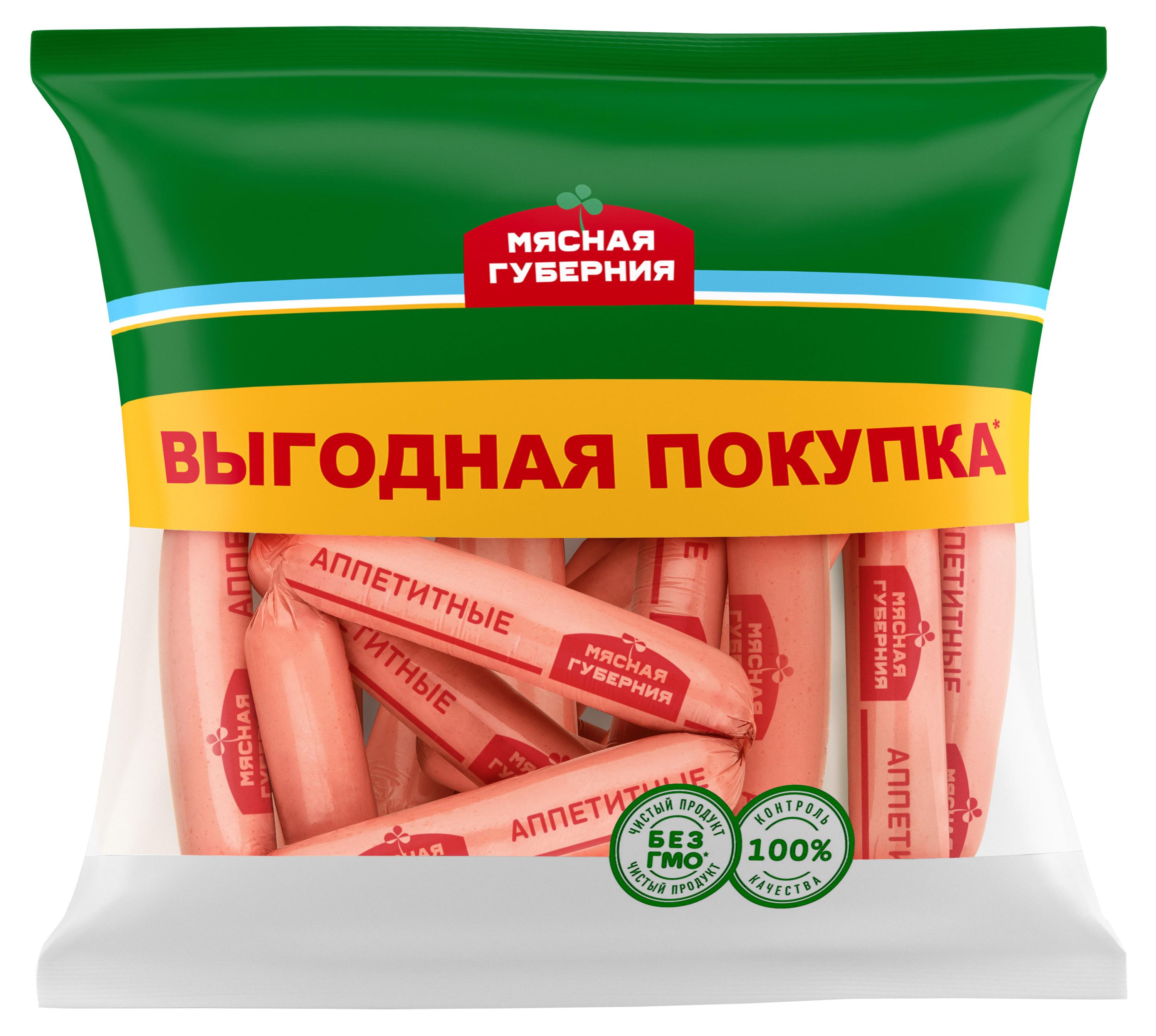 

Сосиски Мясная Губерния Аппетитные классические (1,2-1,7 кг), 1 упаковка ~ 1,5 кг