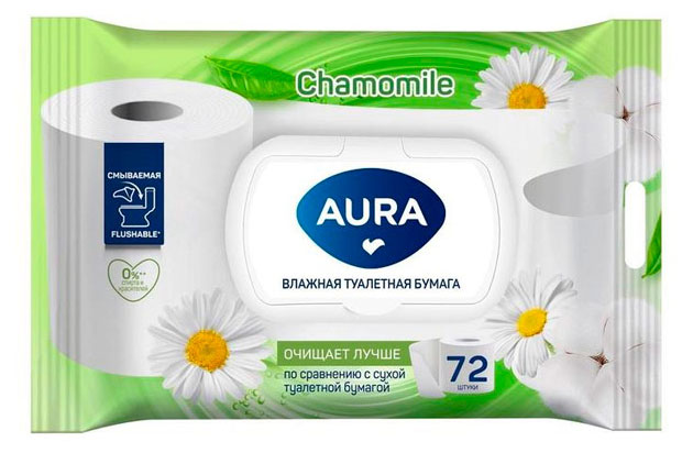 Изображение товара Влажная туалетная бумага Aura антибактериальная, 72 шт