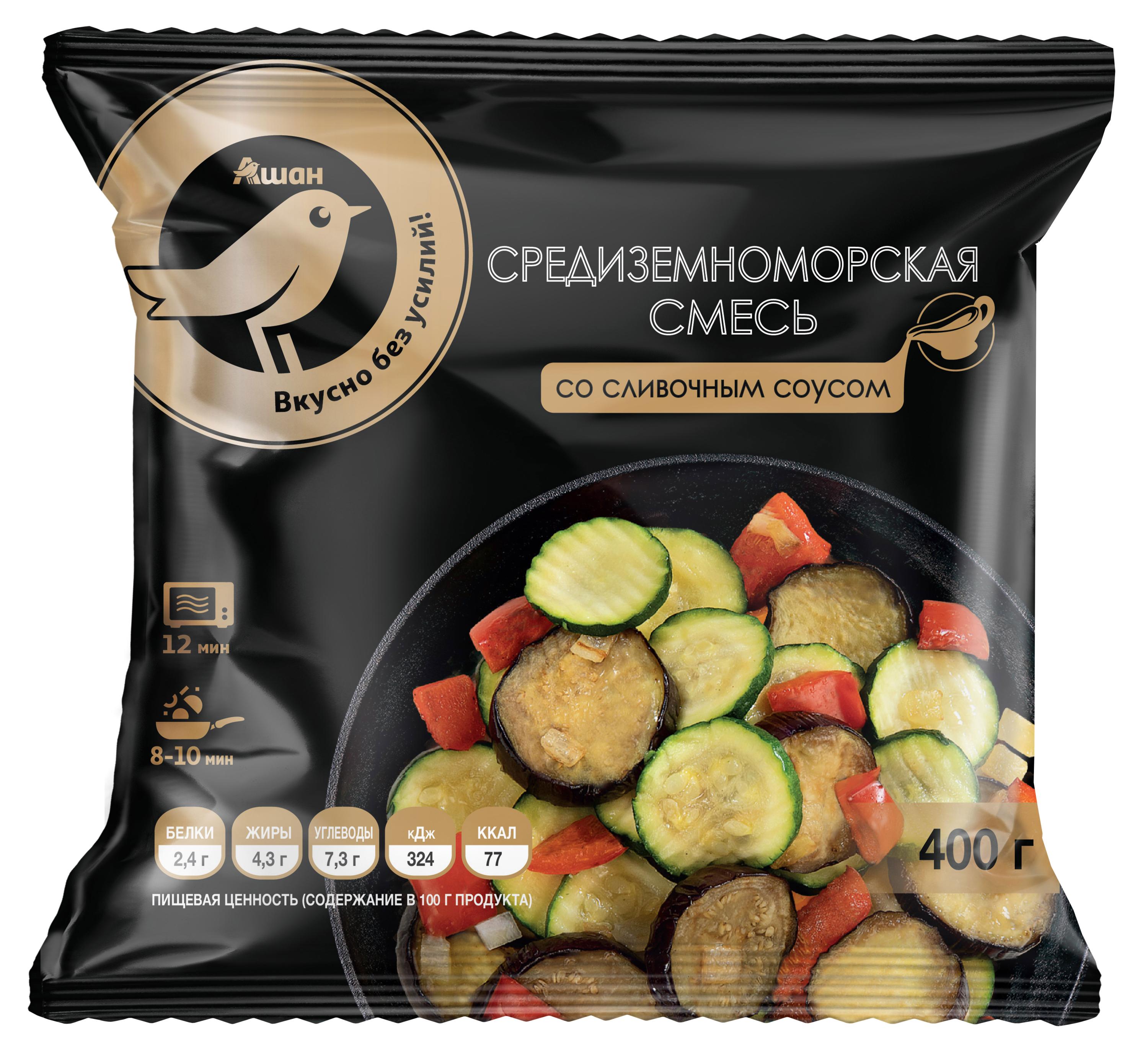 

Смесь овощная АШАН Золотая птица Средиземноморская со сливочным соусом замороженная, 400 г