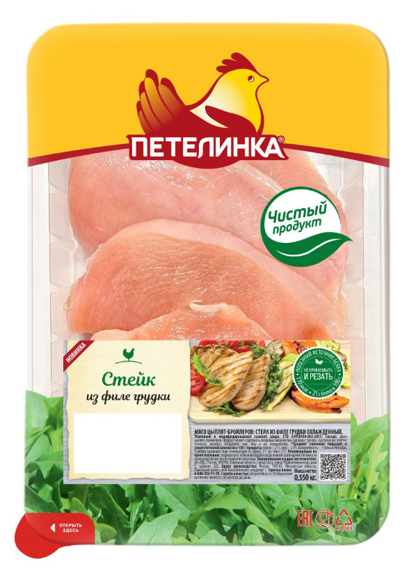 

Стейк из филе цыпленка-бройлера Петелинка охлажденный, 550 г