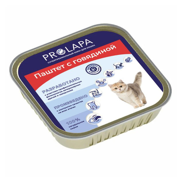 

Влажный корм для кошек Prolapa Premium паштет с говядиной, й00 г