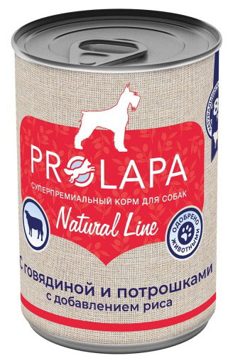 

Влажный корм для собак Prolapa Natural Line с говядиной, потрошками и рисом, 400 г