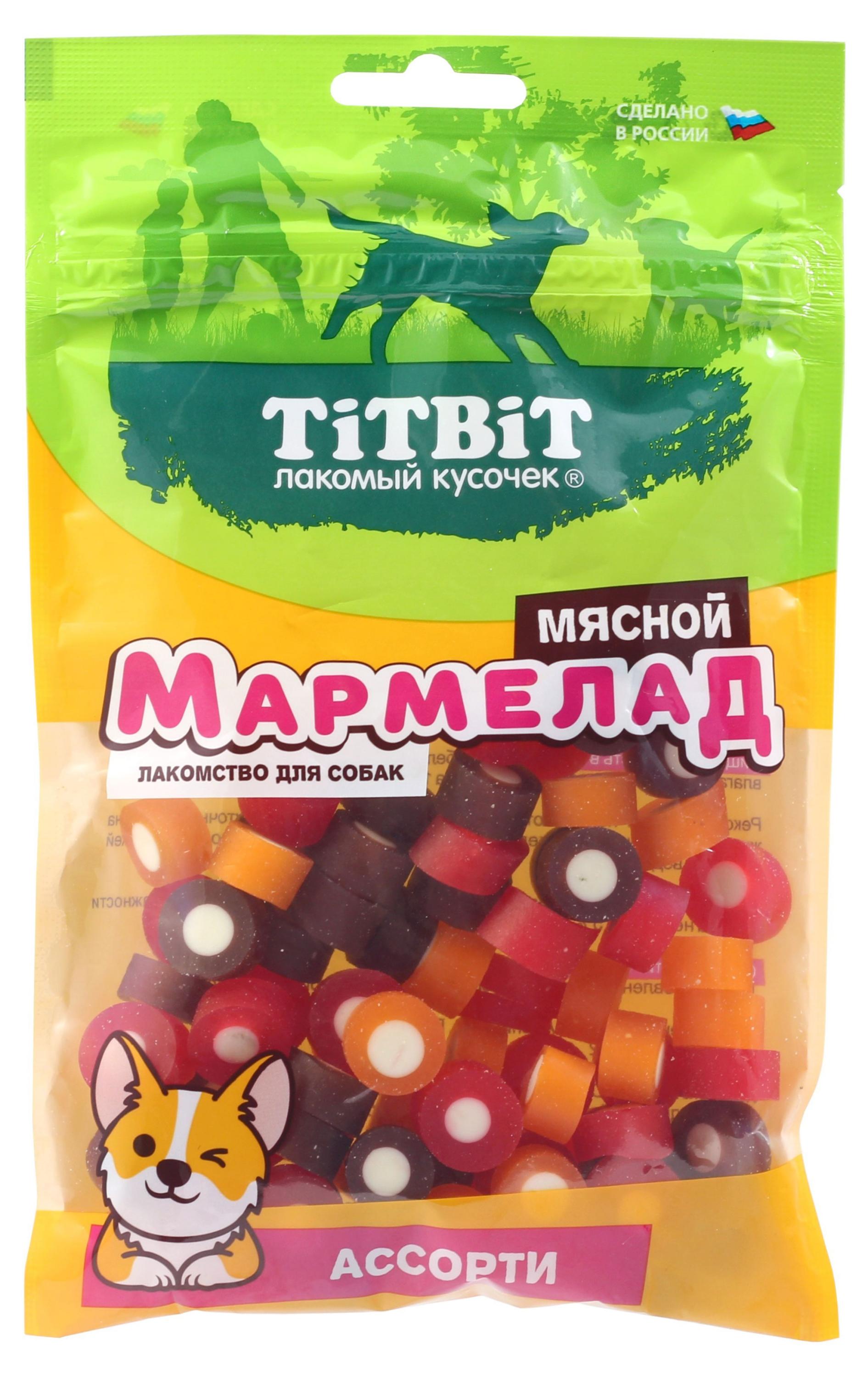 

Лакомство для собак TiTBiT Мармелад мясной ассорти, 120 г