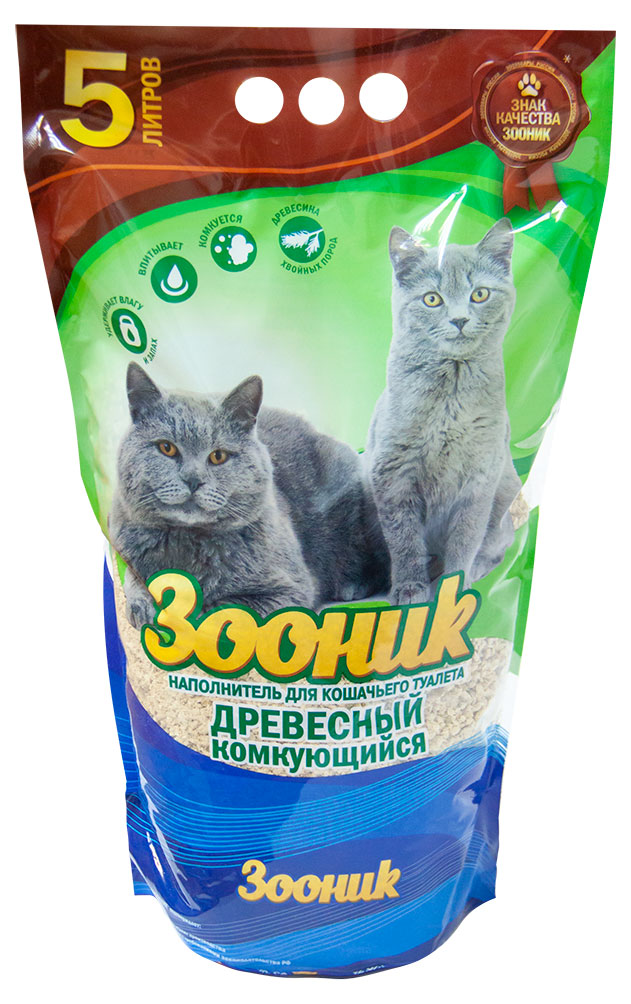 

Наполнитель для кошачьего туалета Зооник древесный комкующийся, 5 л